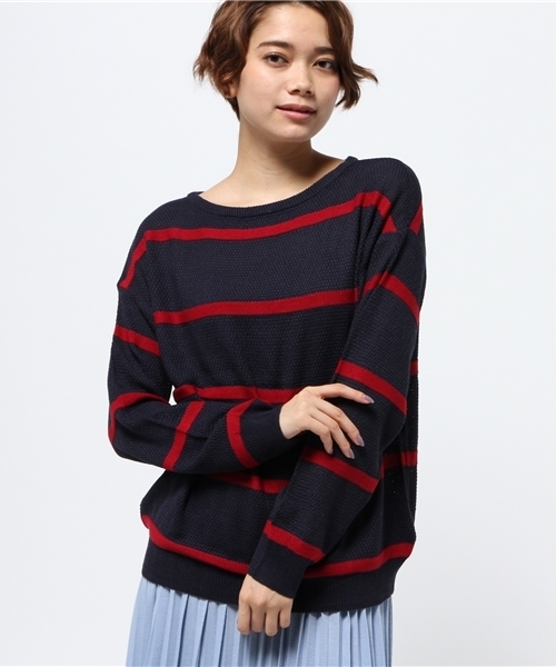 SEVENDAYS=SUNDAY（セブンデイズサンデイ）の「アクリルコットン　カノコボーダー長袖プルオーバー（ニット/セーター・レディース・カーキ/ネイビー/オフホワイト・FREE）」の13枚目の写真