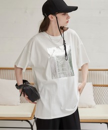 箔 メタリック プリント ビッグシルエット オーバーサイズ ロゴTシャツ(半袖)