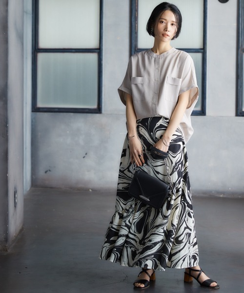 Soiunique（スワユニーク）の「胸ポケットフレンチスリーブシャツ ［Soiunique］（シャツ/ブラウス・レディース・ブラック/ベージュ・M/L/LL）」の4枚目の写真