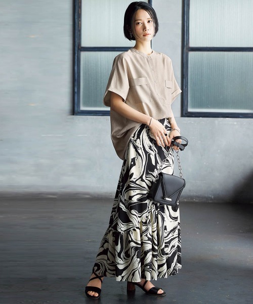 Soiunique（スワユニーク）の「胸ポケットフレンチスリーブシャツ ［Soiunique］（シャツ/ブラウス・レディース・ブラック/ベージュ・M/L/LL）」の5枚目の写真