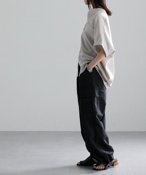 Soiunique（スワユニーク）の「胸ポケットフレンチスリーブシャツ ［Soiunique］（シャツ/ブラウス・レディース・ブラック/ベージュ・M/L/LL）」の9枚目の写真