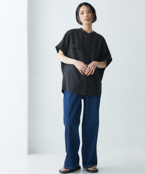 Soiunique（スワユニーク）の「胸ポケットフレンチスリーブシャツ ［Soiunique］（シャツ/ブラウス・レディース・ブラック/ベージュ・M/L/LL）」の13枚目の写真