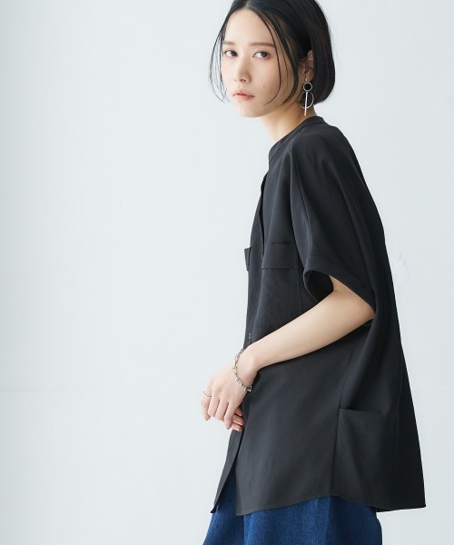 Soiunique（スワユニーク）の「胸ポケットフレンチスリーブシャツ ［Soiunique］（シャツ/ブラウス・レディース・ブラック/ベージュ・M/L/LL）」の15枚目の写真