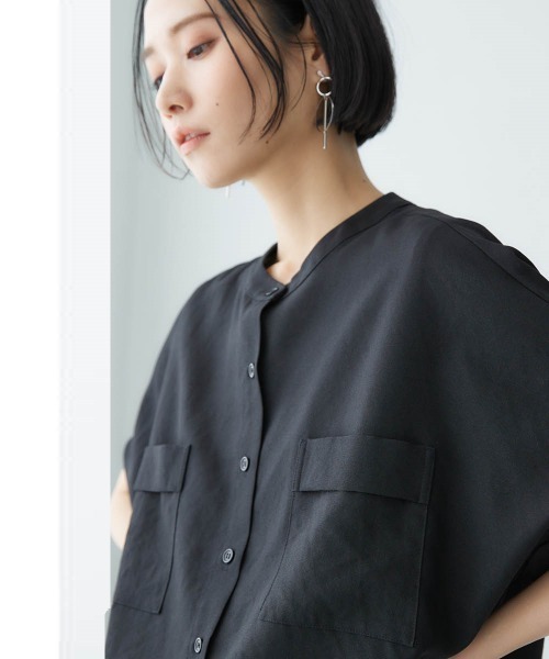 未使用品　ルーニィ♥フレンチスリーブシャツ　ブラウン　36 ニッセン シャツ ブラウス レディース 胸ポケットフレンチ