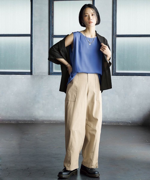 Soiunique（スワユニーク）の「胸ポケットフレンチスリーブシャツ ［Soiunique］（シャツ/ブラウス・レディース・ブラック/ベージュ・M/L/LL）」の21枚目の写真