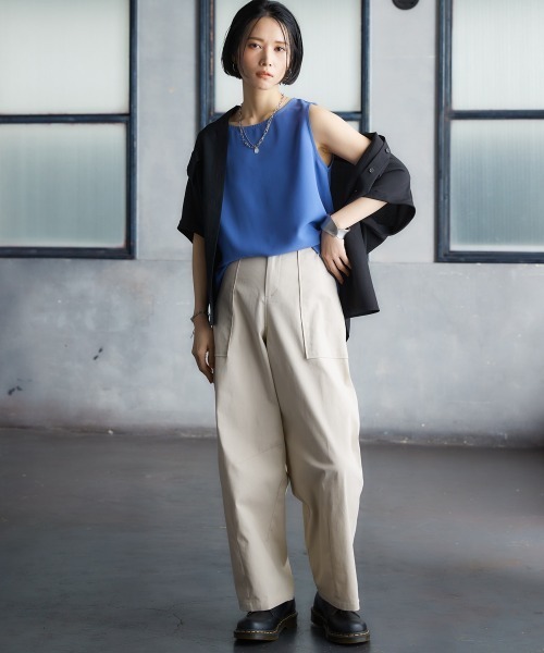 Soiunique（スワユニーク）の「胸ポケットフレンチスリーブシャツ ［Soiunique］（シャツ/ブラウス・レディース・ブラック/ベージュ・M/L/LL）」の22枚目の写真