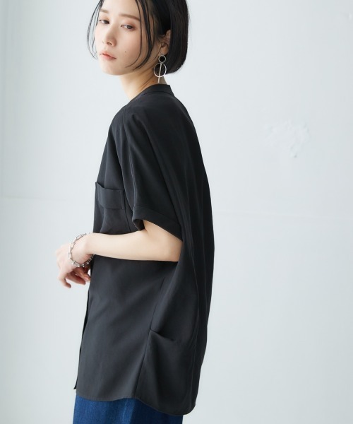 Soiunique（スワユニーク）の「胸ポケットフレンチスリーブシャツ ［Soiunique］（シャツ/ブラウス・レディース・ブラック/ベージュ・M/L/LL）」の20枚目の写真