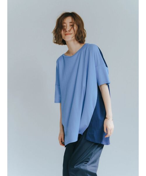 YECCA VECCA(イェッカヴェッカ)の「異素材切替タックデザインカットソー(Tシャツ/カットソー・レディース・ブラック/ブルー/オフホワイト・FREE)」の6枚目の写真