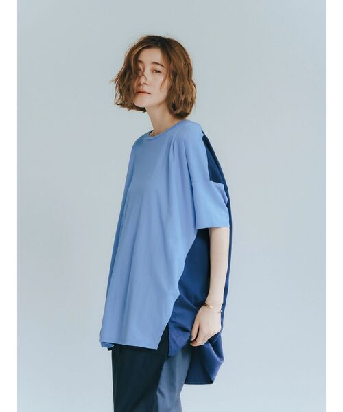 YECCA VECCA(イェッカヴェッカ)の「異素材切替タックデザインカットソー(Tシャツ/カットソー・レディース・ブラック/ブルー/オフホワイト・FREE)」の7枚目の写真