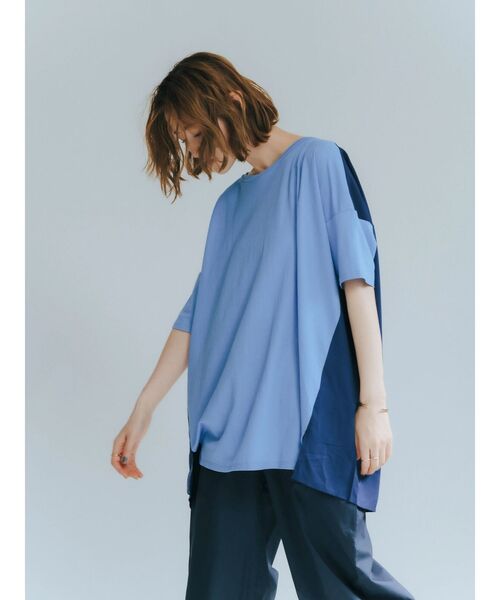 YECCA VECCA(イェッカヴェッカ)の「異素材切替タックデザインカットソー(Tシャツ/カットソー・レディース・ブラック/ブルー/オフホワイト・FREE)」の8枚目の写真