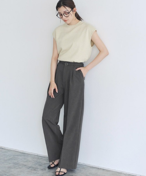 Pierrot（ピエロ）の「ベルテッドリネンライクセミワイドパンツ（その他パンツ・レディース・ライトベージュ/チャコール/ブルーグレー・PM/L/M）」の7枚目の写真