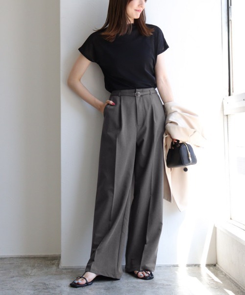 Pierrot（ピエロ）の「ベルテッドリネンライクセミワイドパンツ（その他パンツ・レディース・ライトベージュ/チャコール/ブルーグレー・PM/L/M）」の10枚目の写真