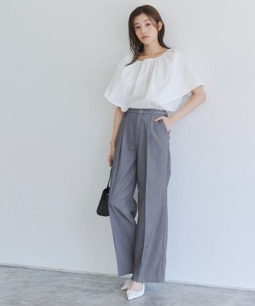Pierrot（ピエロ）の「ベルテッドリネンライクセミワイドパンツ（その他パンツ・レディース・ライトベージュ/チャコール/ブルーグレー・PM/L/M）」の15枚目の写真