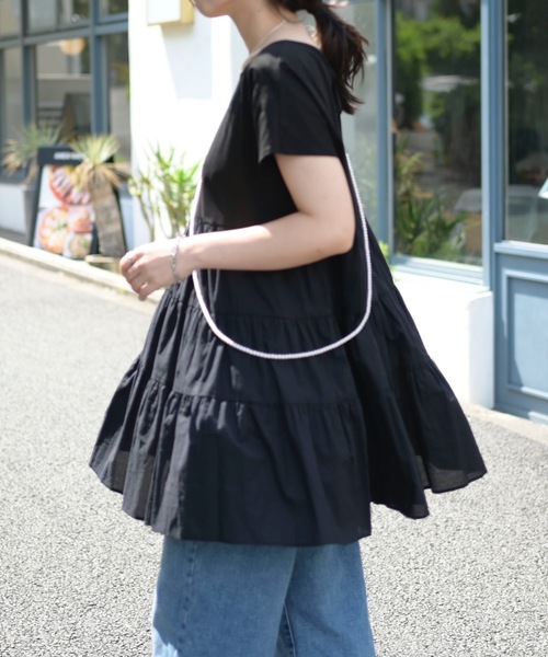 ＆HALF（アンドハーフ）の「ティアード切替Tシャツ（Tシャツ/カットソー・レディース・オフホワイト/ブラック/サックスブルー・M/L）」の3枚目の写真