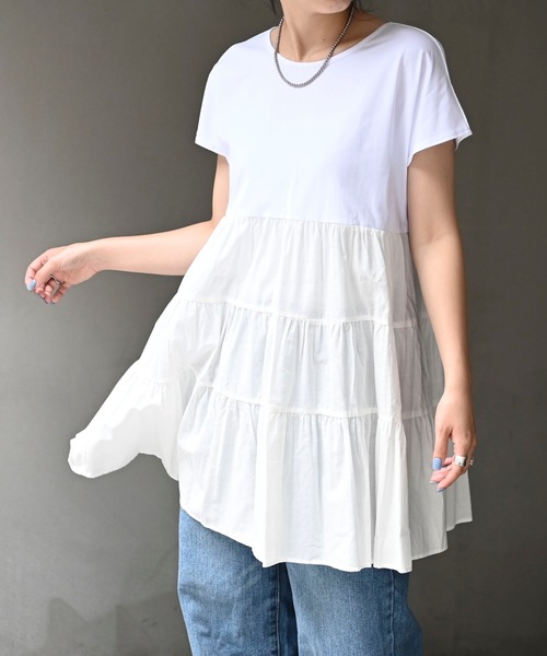 ＆HALF（アンドハーフ）の「ティアード切替Tシャツ（Tシャツ/カットソー・レディース・オフホワイト/ブラック/サックスブルー・M/L）」の10枚目の写真