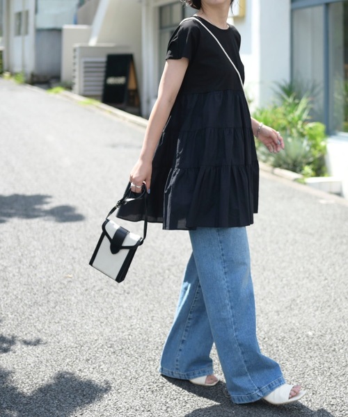 ＆HALF（アンドハーフ）の「ティアード切替Tシャツ（Tシャツ/カットソー・レディース・オフホワイト/ブラック/サックスブルー・M/L）」の14枚目の写真