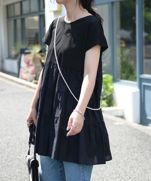 ＆HALF（アンドハーフ）の「ティアード切替Tシャツ（Tシャツ/カットソー・レディース・オフホワイト/ブラック/サックスブルー・M/L）」の15枚目の写真