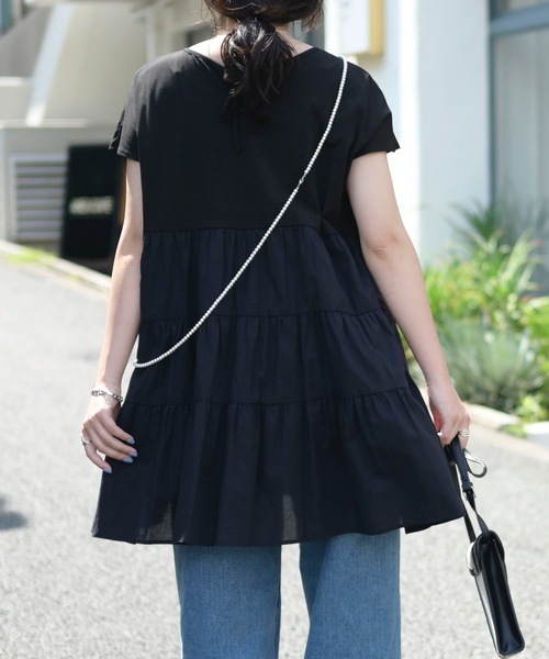 ＆HALF（アンドハーフ）の「ティアード切替Tシャツ（Tシャツ/カットソー・レディース・オフホワイト/ブラック/サックスブルー・M/L）」の17枚目の写真