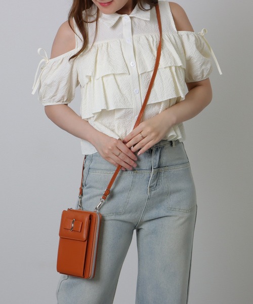 Lace Ladies（レースレディース）の「メタリック ウエーブモチーフ付き スクエア ウォレット バッグ（ショルダーバッグ・レディース・グレー/ブラック/ホワイト/ブラウン/ピンク/ベージュ・FREE）」の13枚目の写真