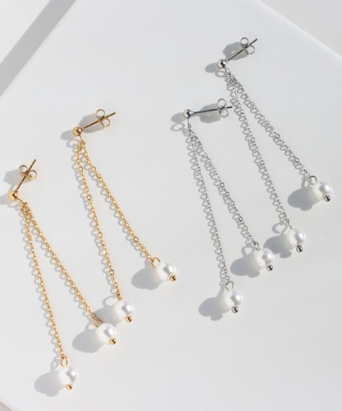 abaskdesign(アバスクデザイン)の「金属アレルギー対応ツインパールロングステンレスピアス(ピアス(両耳用)・レディース・ゴールド/シルバー・FREE)」の3枚目の写真
