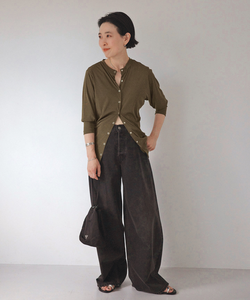 AP STUDIO（エーピーストゥディオ）の「【DAWN/ダン】HAORI WITH SNAP BUTTON（ラッシュガード・レディース・ブラック/カーキ・FREE）」の3枚目の写真