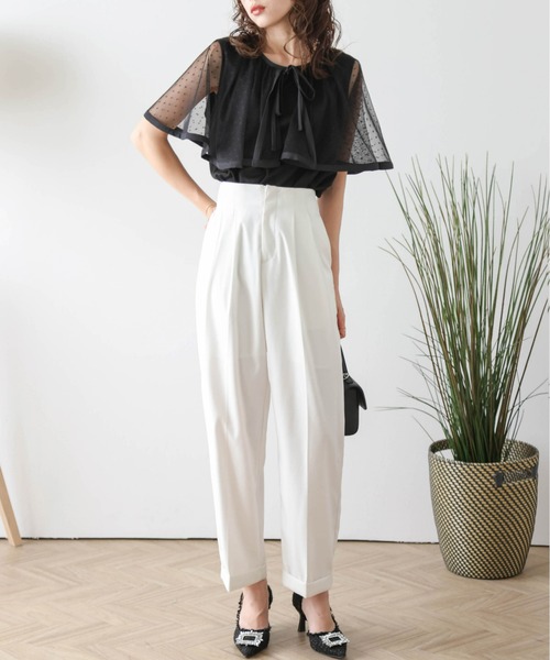 セール】チュールケープ襟ノースリトップス（Tシャツ/カットソー