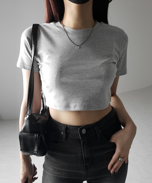 me+em select(ミームセレクト)の「【 3color 】BASIC ショートチビTシャツ / BASIC SHORT CHIBI T-SHIRTS(Tシャツ/カットソー・レディース・グレー/ホワイト/ブラック・FREE)」の3枚目の写真