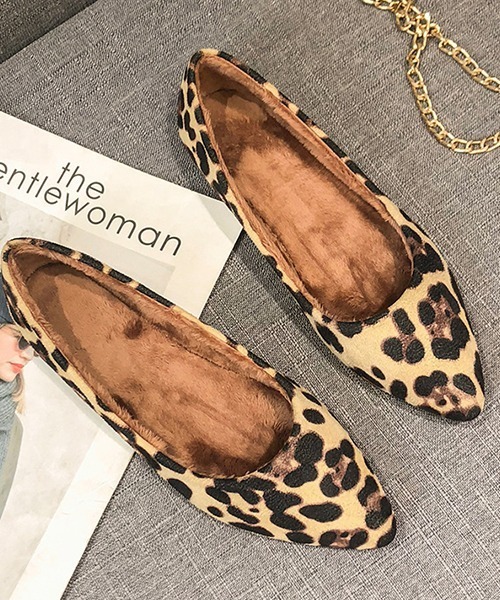 裏ボア ぬくぬく レオパード フラットシューズ culs100（パンプス