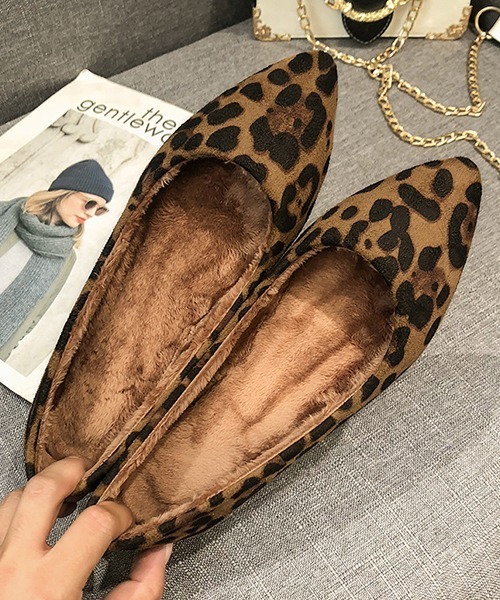 裏ボア ぬくぬく レオパード フラットシューズ culs100（パンプス