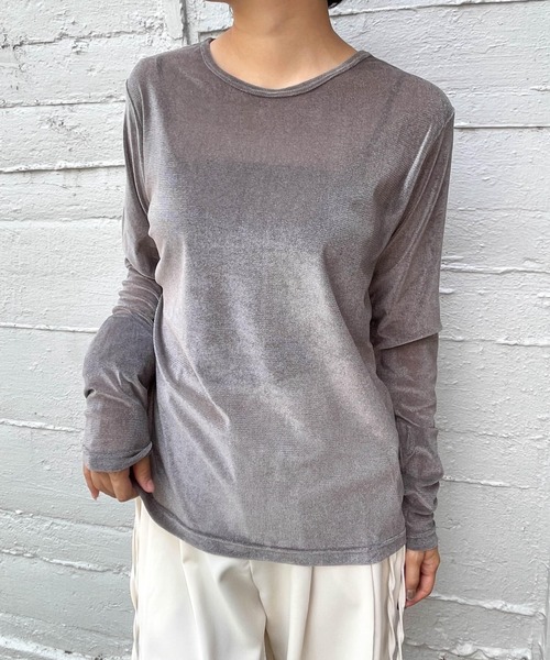 シアーメッシュベロアトップス≪手洗い可能≫（Tシャツ/カットソー 