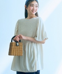高身長 シャーリング切替ベルスリーブチュニックブラウス(トールサイズ)Essenave