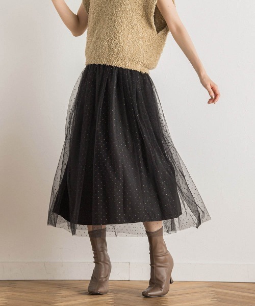 Droite lautreamont（ドロワットロートレアモン）の「ラメ刺繍チュールスカート（スカート・レディース・ブラック/キャメル・M）」の2枚目の写真