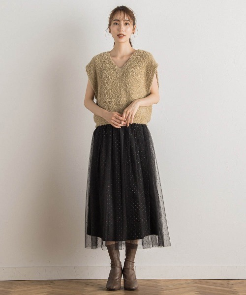 Droite lautreamont（ドロワットロートレアモン）の「ラメ刺繍チュールスカート（スカート・レディース・ブラック/キャメル・M）」の6枚目の写真