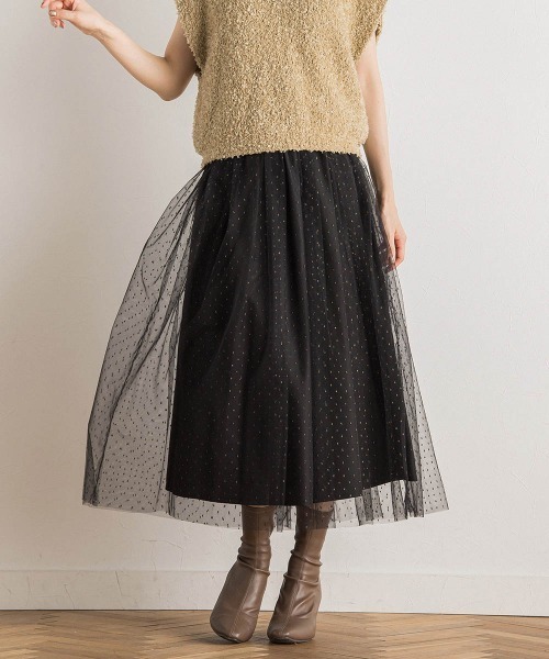 Droite lautreamont（ドロワットロートレアモン）の「ラメ刺繍チュールスカート（スカート・レディース・ブラック/キャメル・M）」の5枚目の写真