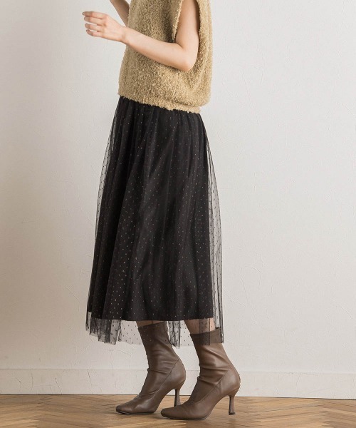 Droite lautreamont（ドロワットロートレアモン）の「ラメ刺繍チュールスカート（スカート・レディース・ブラック/キャメル・M）」の3枚目の写真