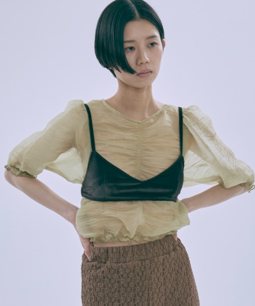 EN NEUME(エンノイム)の「Sheer Crinkled Top(シャツ/ブラウス・レディース・アイボリー/ブラック/イエロー×グリーン/ベージュ・FREE)」の4枚目の写真