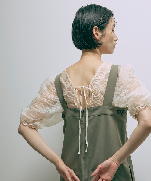 EN NEUME(エンノイム)の「Sheer Crinkled Top(シャツ/ブラウス・レディース・アイボリー/ブラック/イエロー×グリーン/ベージュ・FREE)」の12枚目の写真