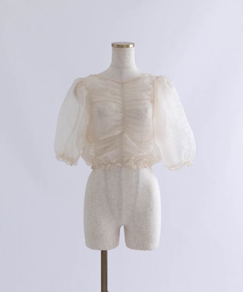 EN NEUME(エンノイム)の「Sheer Crinkled Top(シャツ/ブラウス・レディース・アイボリー/ブラック/イエロー×グリーン/ベージュ・FREE)」の10枚目の写真