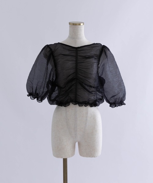 EN NEUME(エンノイム)の「Sheer Crinkled Top(シャツ/ブラウス・レディース・アイボリー/ブラック/イエロー×グリーン/ベージュ・FREE)」の5枚目の写真