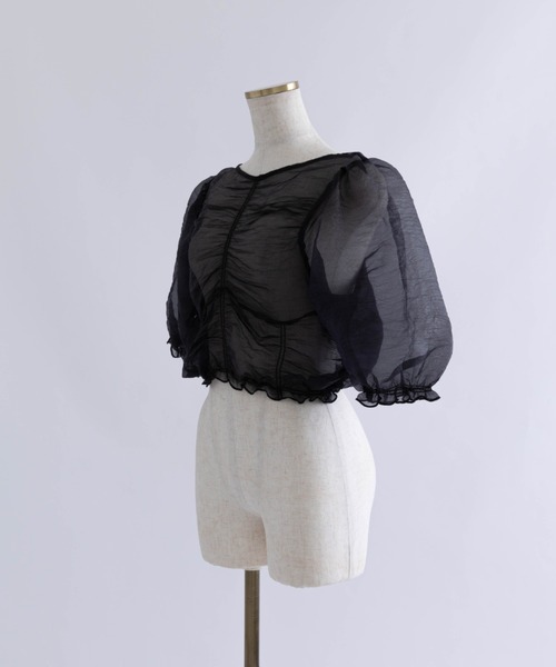 EN NEUME(エンノイム)の「Sheer Crinkled Top(シャツ/ブラウス・レディース・アイボリー/ブラック/イエロー×グリーン/ベージュ・FREE)」の6枚目の写真