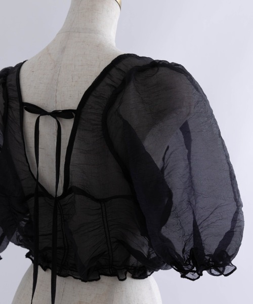 EN NEUME(エンノイム)の「Sheer Crinkled Top(シャツ/ブラウス・レディース・アイボリー/ブラック/イエロー×グリーン/ベージュ・FREE)」の9枚目の写真