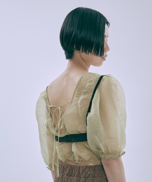 EN NEUME(エンノイム)の「Sheer Crinkled Top(シャツ/ブラウス・レディース・アイボリー/ブラック/イエロー×グリーン/ベージュ・FREE)」の14枚目の写真