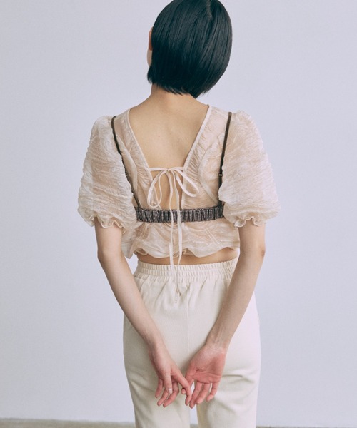 EN NEUME(エンノイム)の「Sheer Crinkled Top(シャツ/ブラウス・レディース・アイボリー/ブラック/イエロー×グリーン/ベージュ・FREE)」の16枚目の写真