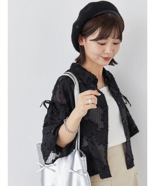 ehka sopo(エヘカソポ)の「ジャカードカットアウトシャツ(シャツ/ブラウス・レディース・ダークオレンジ/キナリ/ブルー/ブラック・F)」の2枚目の写真