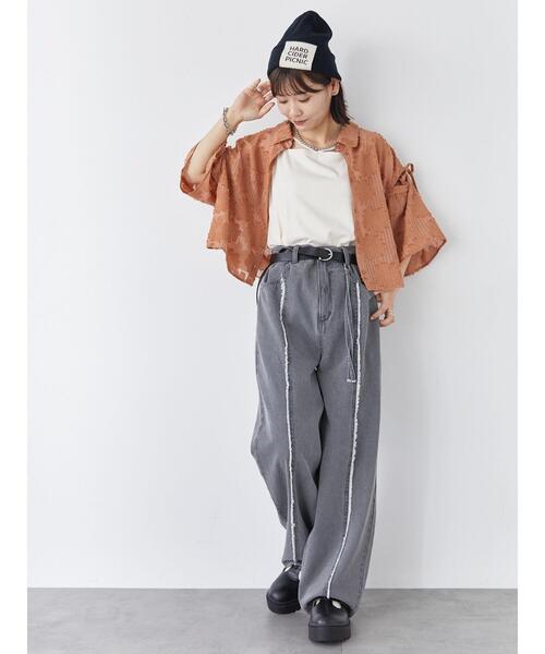 ehka sopo(エヘカソポ)の「ジャカードカットアウトシャツ(シャツ/ブラウス・レディース・ダークオレンジ/キナリ/ブルー/ブラック・F)」の9枚目の写真