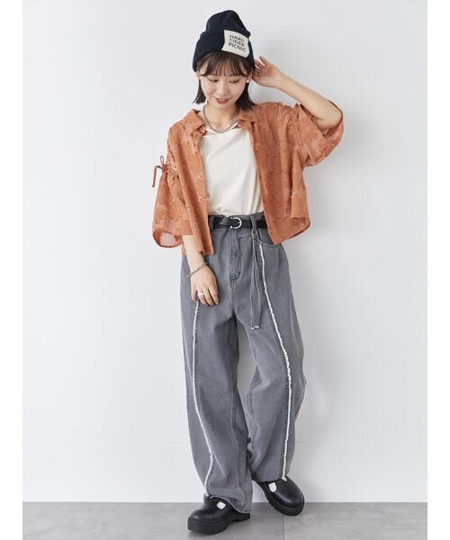 ehka sopo(エヘカソポ)の「ジャカードカットアウトシャツ(シャツ/ブラウス・レディース・ダークオレンジ/キナリ/ブルー/ブラック・F)」の10枚目の写真