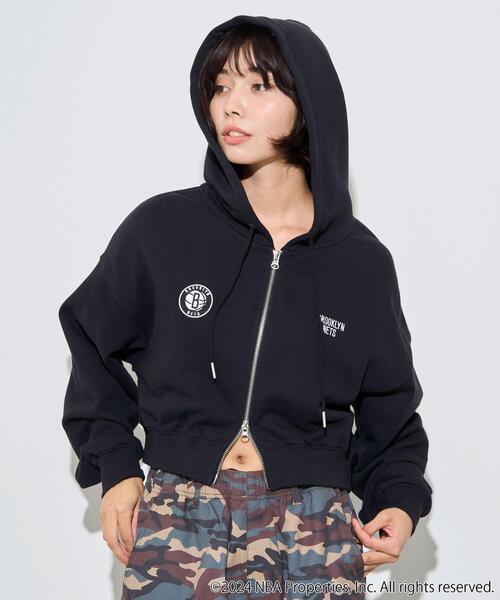 NBA（エヌビーエー）の「∴WEGO/別注NBAショートWZIPパーカー（パーカー・レディース・ブルー/杢グレー/ブラック/ホワイト・FREE）」の13枚目の写真