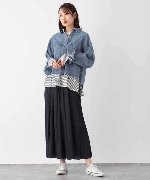 GLOBAL WORK(グローバルワーク)の「GOODデニムクロップドシャツ/115551(シャツ/ブラウス・レディース・ブルー/ライトブルー/グレー・FREE)」の9枚目の写真