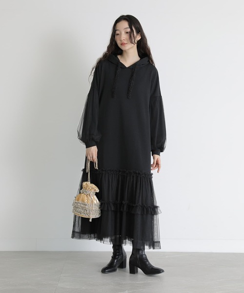 somari imagination(ソマリ イマジネーション)の「『チュールドッキング裏毛ワンピース』(ワンピース・レディース・ブラック/杢グレー・FREE)」の21枚目の写真