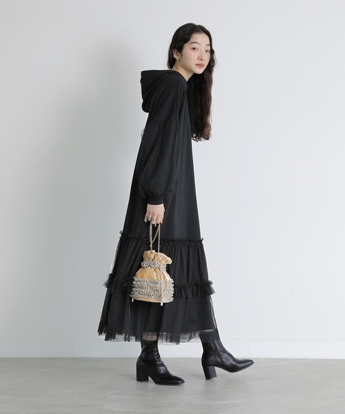 somari imagination（ソマリ イマジネーション）の「チュールドッキング裏毛ワンピース（ワンピース・レディース・ブラック/杢グレー・FREE）」の22枚目の写真